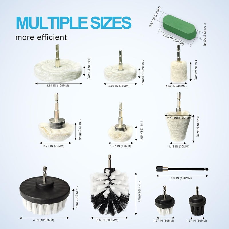 neeki 14pcs Drill Polishing Wheel and Polishing Compound, Soft Drill Brush with 1/4 Hexagonal Shank, Suitable for Metal, Stainless Steel, Jewelry, Wood, Ceramic, Glass, etc. - Image 2
